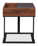 Sara II Walnut Wood/Sandy Black Metal Square End Table