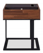 Sara II Walnut Wood/Sandy Black Metal Square End Table