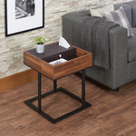 Sara II Walnut Wood/Sandy Black Metal Square End Table