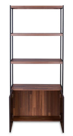 Sara Walnut Wood Bookcase with Espresso PU Leather Doors