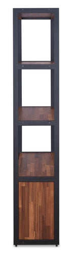 Sara Walnut Wood Bookcase with Espresso PU Leather Doors