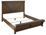 Lakeleigh Brown Wood Cal King Panel Bed with Bench Footboard