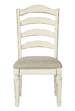 Realyn 2 Neutral Fabric/Chipped White Wood Side Chairs