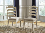 Realyn 2 Neutral Fabric/Chipped White Wood Side Chairs