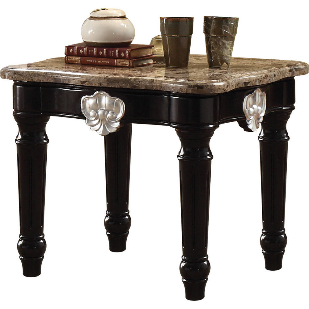 Ernestine Black Wood/Marble Square End Table