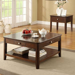 Skyla Walnut Wood Square Coffee Table w/Drawers