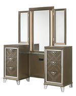 Skylar Dark Champagne Wood Vanity Desk with Mirror