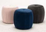 Sommer Navy Pleated Velvet Round Ottoman