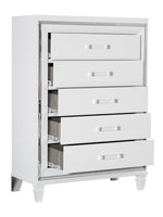 Tamsin White Metallic Finish Wood 5-Drawer Chest