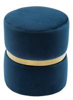 Yamma Navy Soft Velvet Ottoman with Gold Band