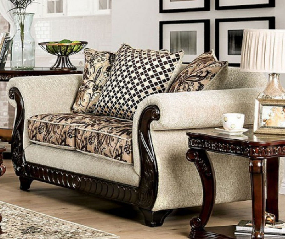 Caldiran Beige & Brown Chenille Loveseat