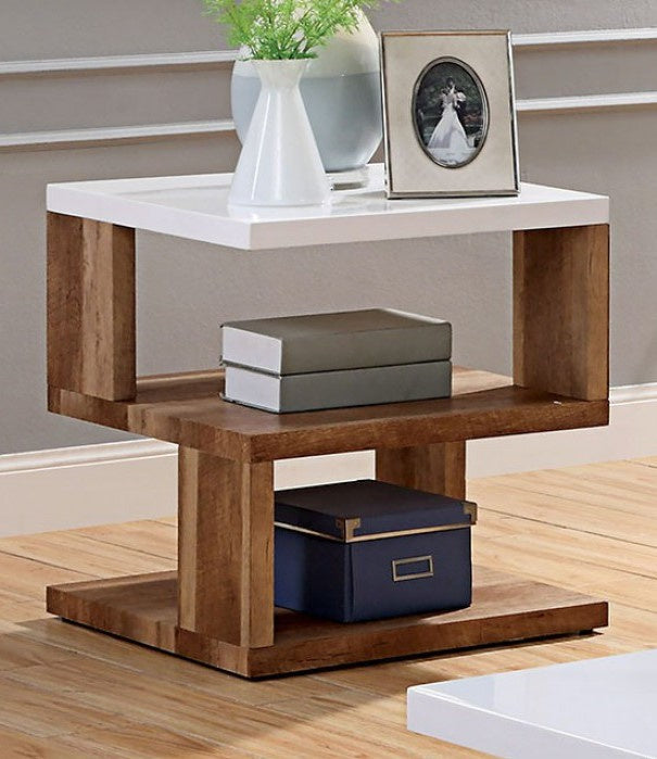 Majken White/Natural Tone Wood End Table