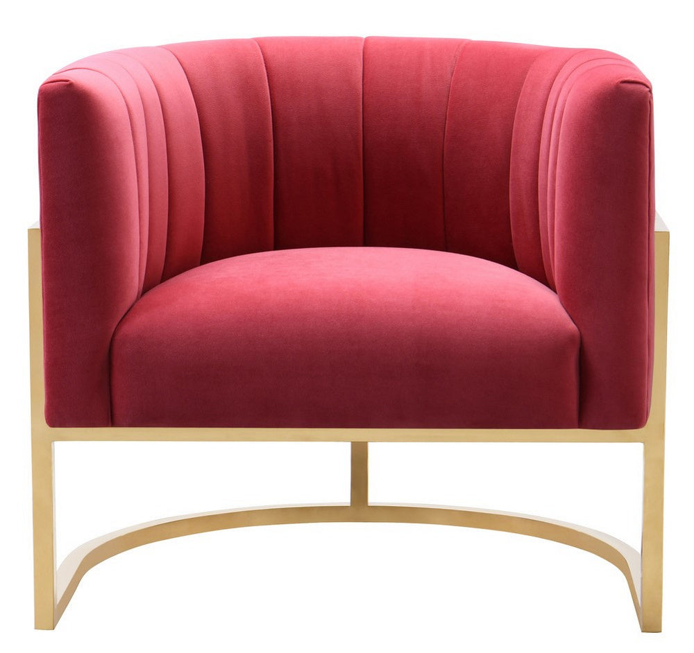 Magnolia Hot Pink Velvet/Gold Finish Metal Accent Chair