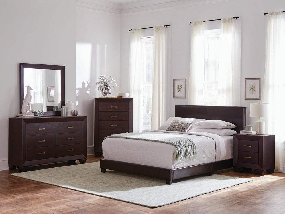 Dorian 5-Pc Brown/Dark Cocoa Wood Queen Bedroom Set