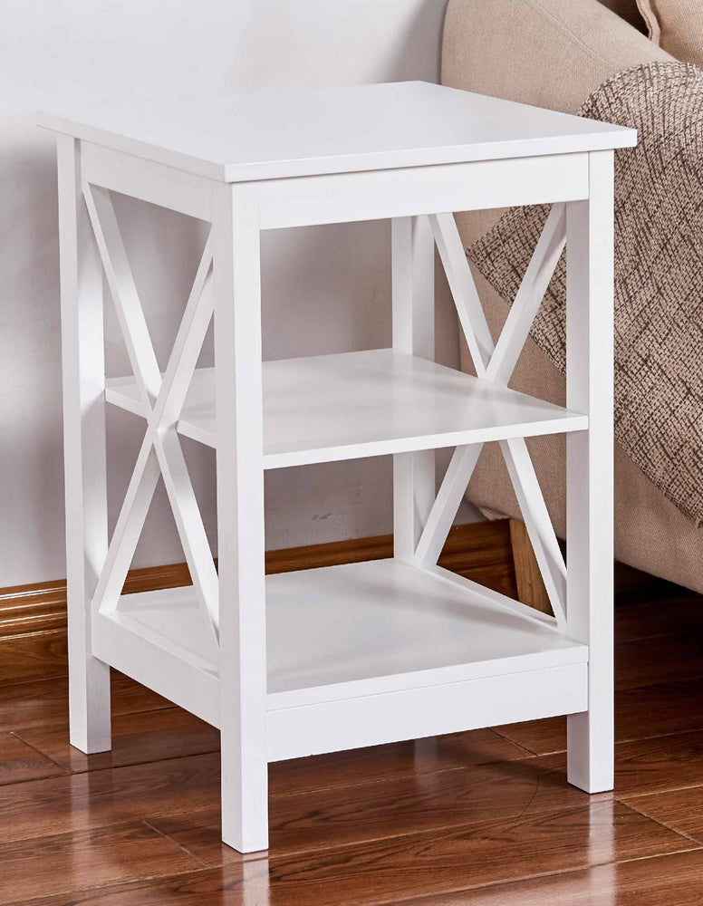 Rosalie White Wood End Table w/2 Bottom Shelves