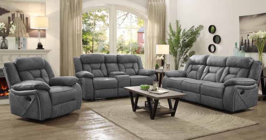 Higgins 3Pc Grey Coated Microfiber Manual Recliner Sofa Set