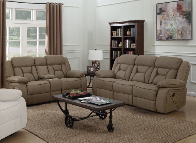 Higgins 2-Pc Tan Coated Microfiber Manual Recliner Sofa Set