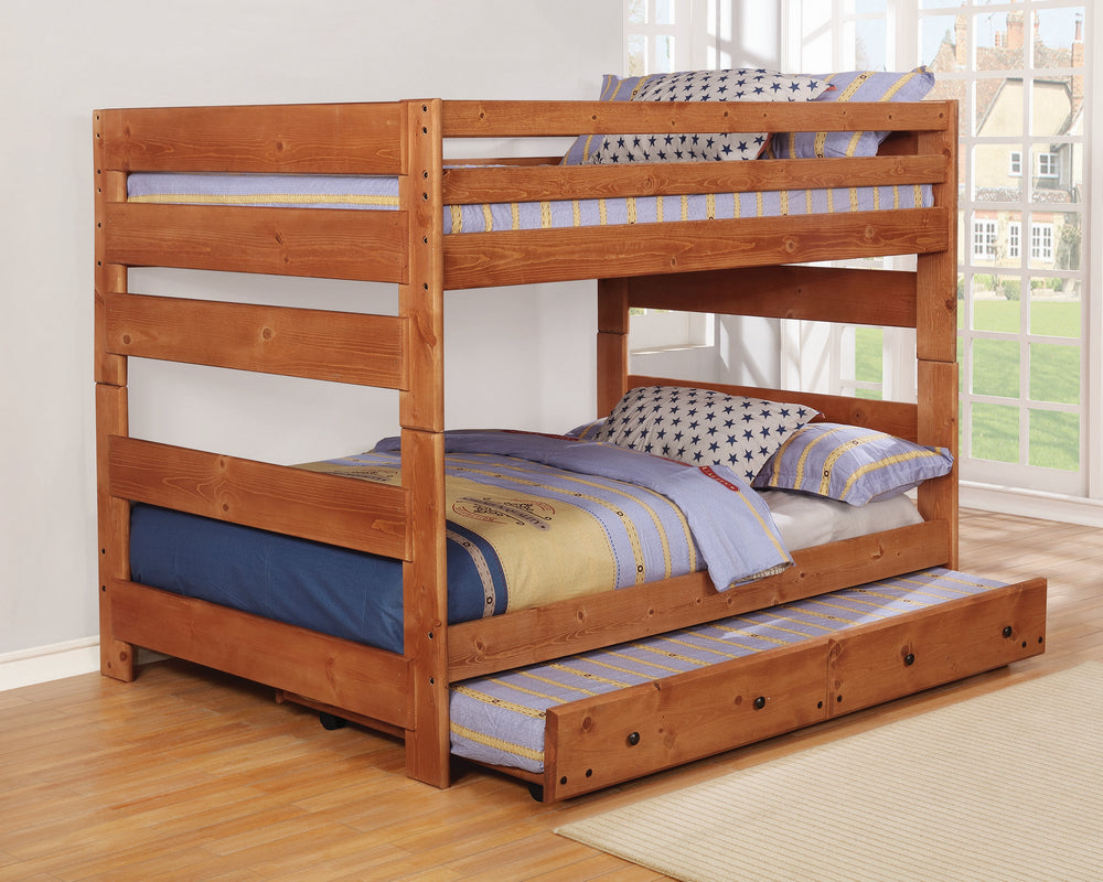 Wrangle Hill Amber Wash Wood Full/Full Bunk Bed with Trundle