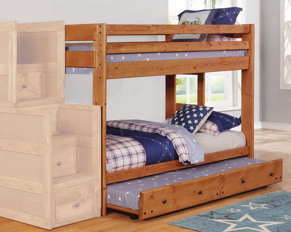 Wrangle Hill Amber Wash Wood Twin/Twin Bunk Bed with Trundle