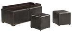 Hettie Black Faux Leather Storage Bench with 2 Ottomans