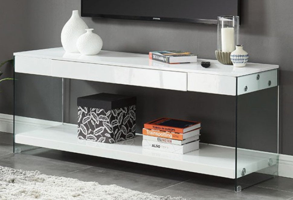 Sabugal Clear Glass/White 70" TV Stand