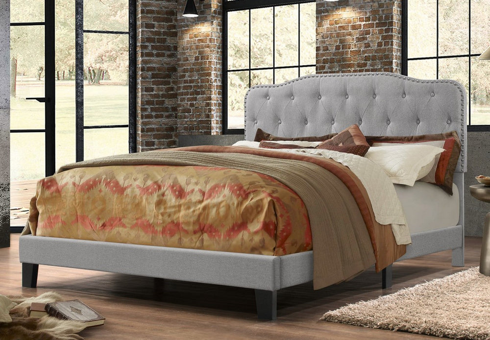 Lake Gray Linen Fabric Queen Bed