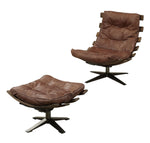 Gandy Retro Brown Top Grain Leather Accent Chair with Ottoman