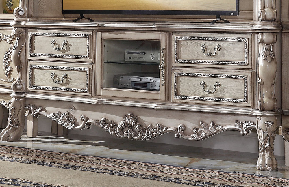 Dresden Vintage Bone White Wood 4-Drawer TV Console