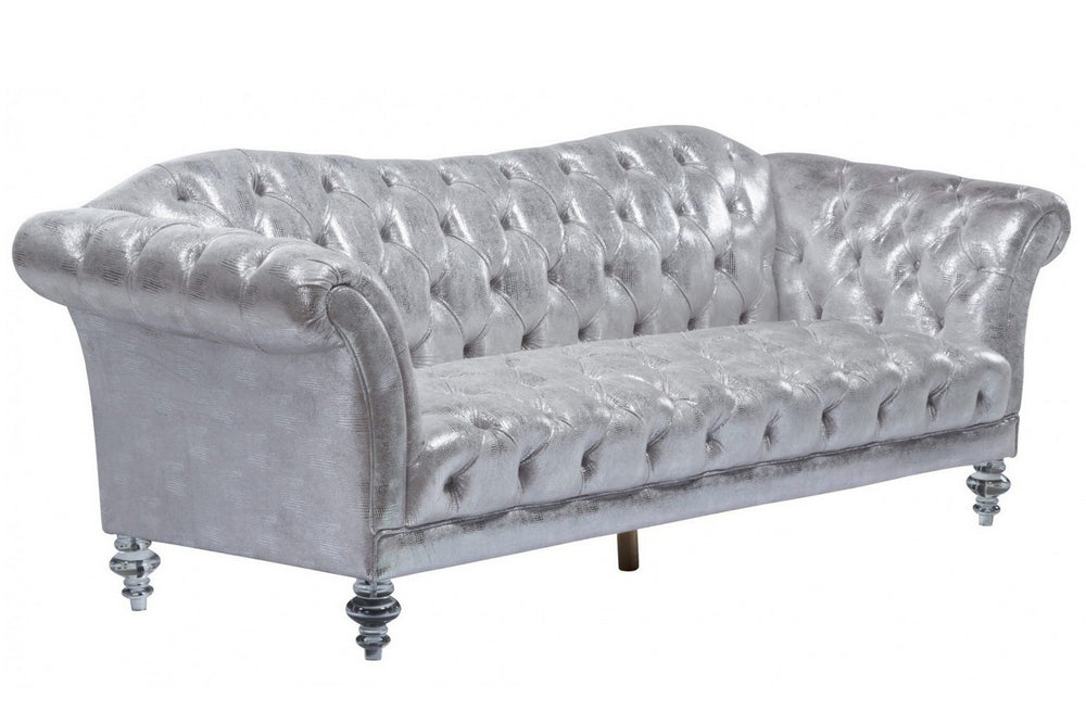 Dixie Metallic Silver Fabric Sofa with Rolled Arm (Oversized)