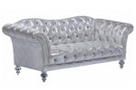 Dixie Metallic Silver Fabric Loveseat with Rolled Arm