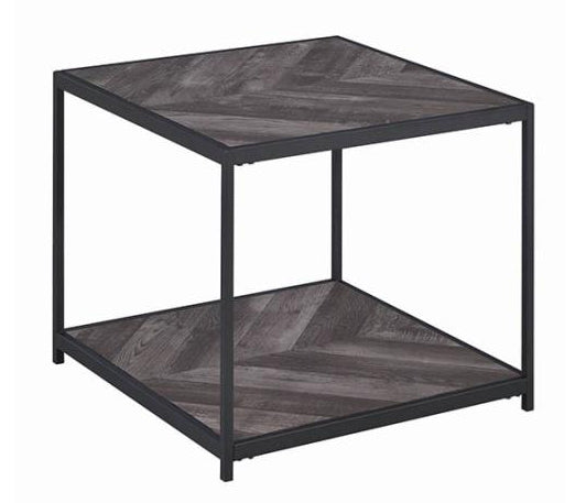 Simeon Rustic Grey Herringbone Wood/Metal End Table