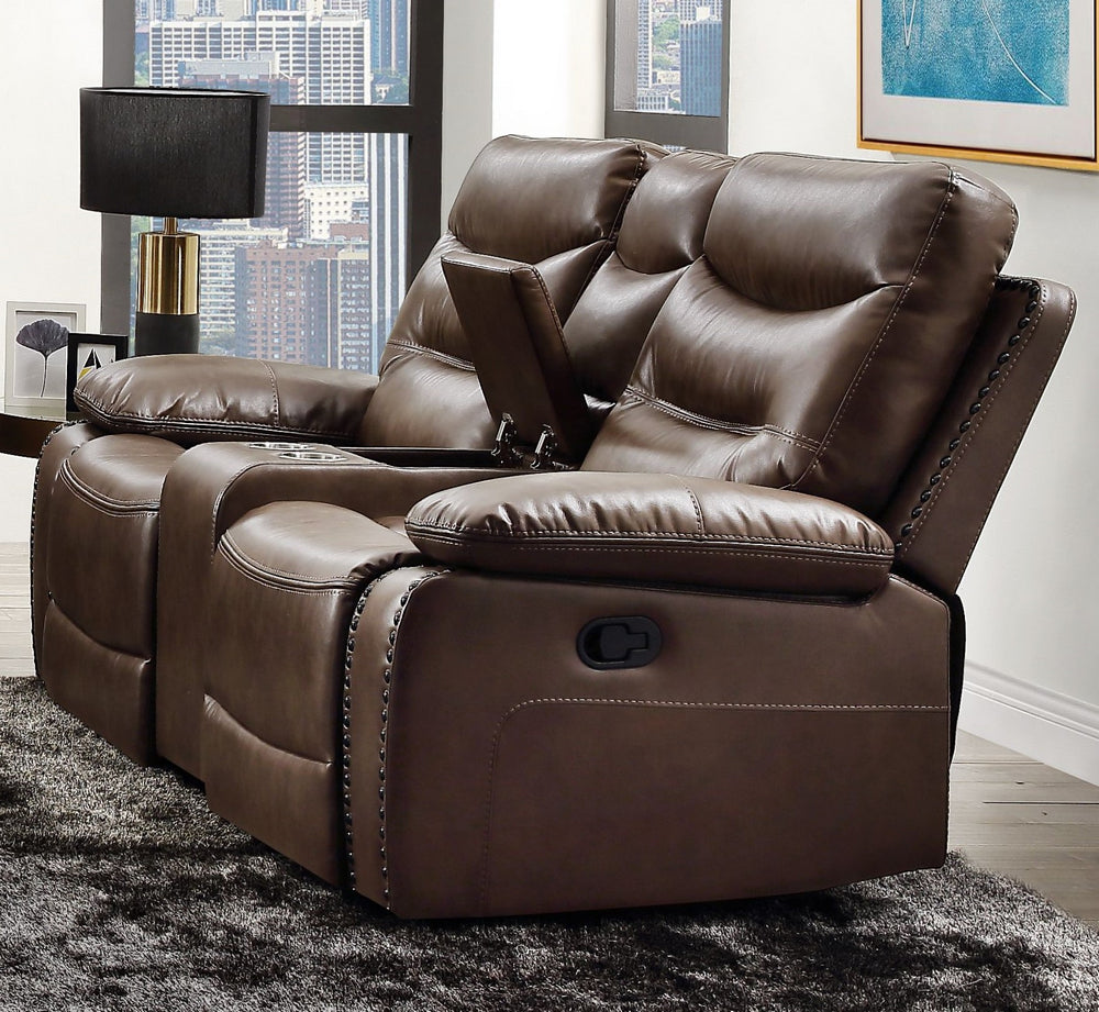 Aashi Brown Leather-Gel Match Manual Recliner Loveseat