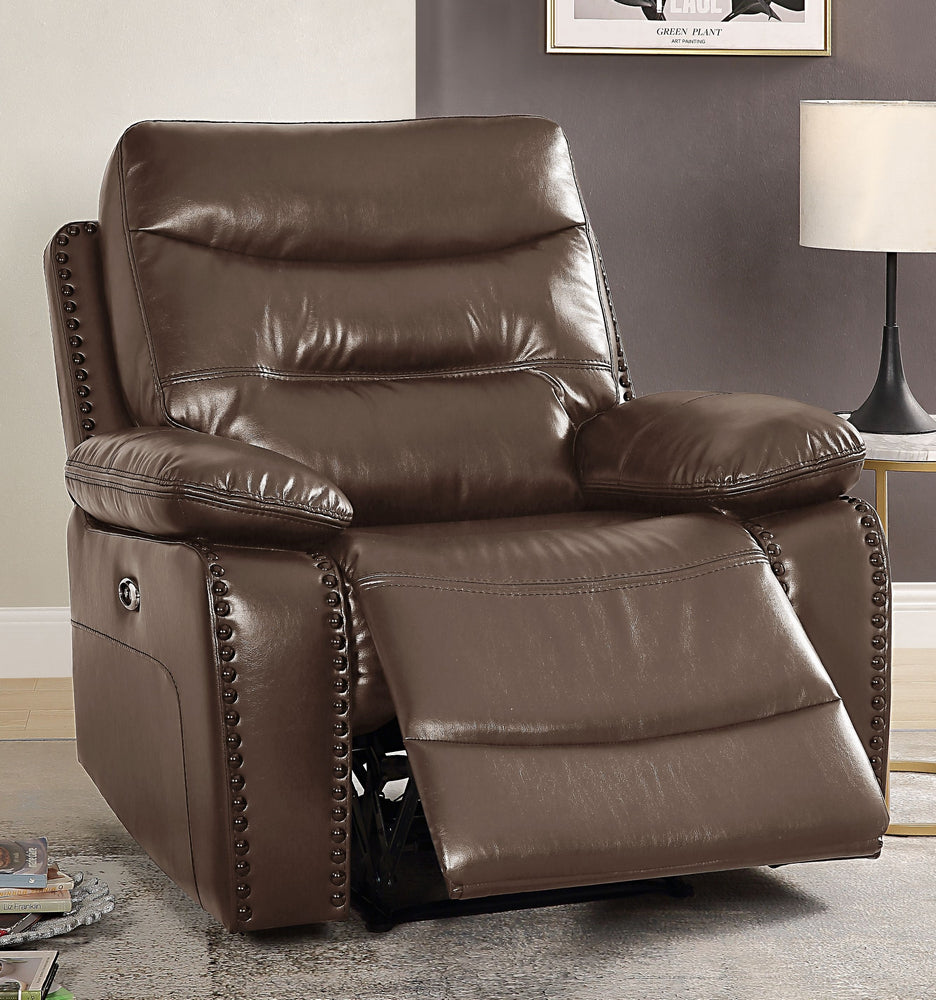 Aashi Brown Leather-Gel Match Power Recliner