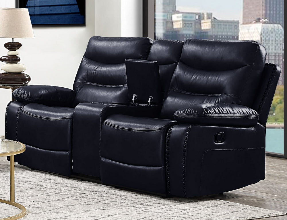 Aashi Navy Leather-Gel Match Manual Recliner Loveseat