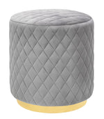 Abir Grey Velvet Ottoman with Diamond Pattern