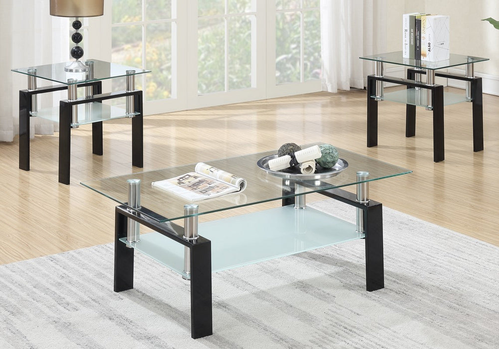 Adalia 3-Pc Clear Glass/Black Metal Table Set with Shelves