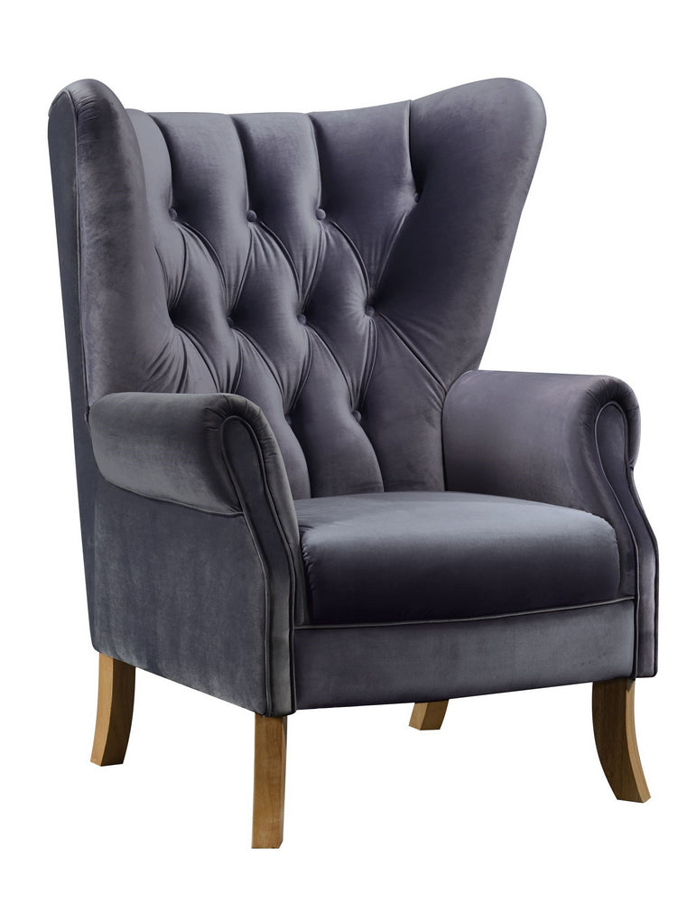 Adonis Gray Velvet Button Tufted Accent Chair