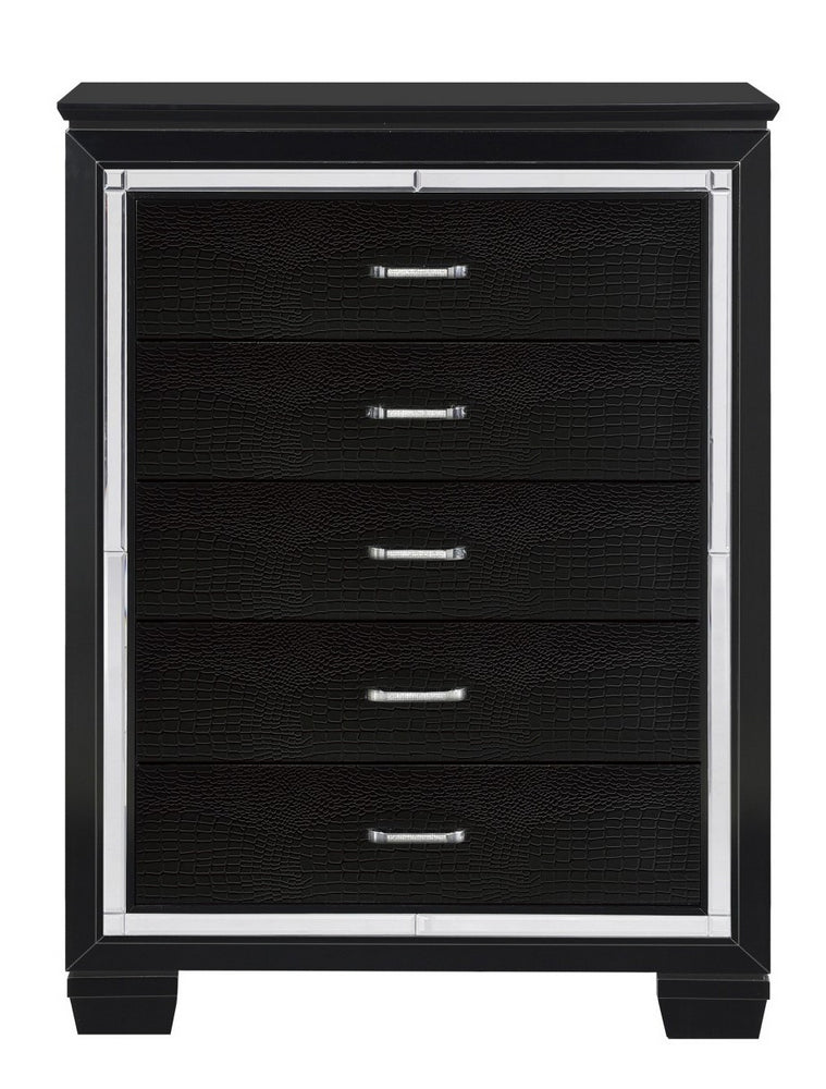 Allura Black Wood 5-Drawer Chest w/Alligator Embossing