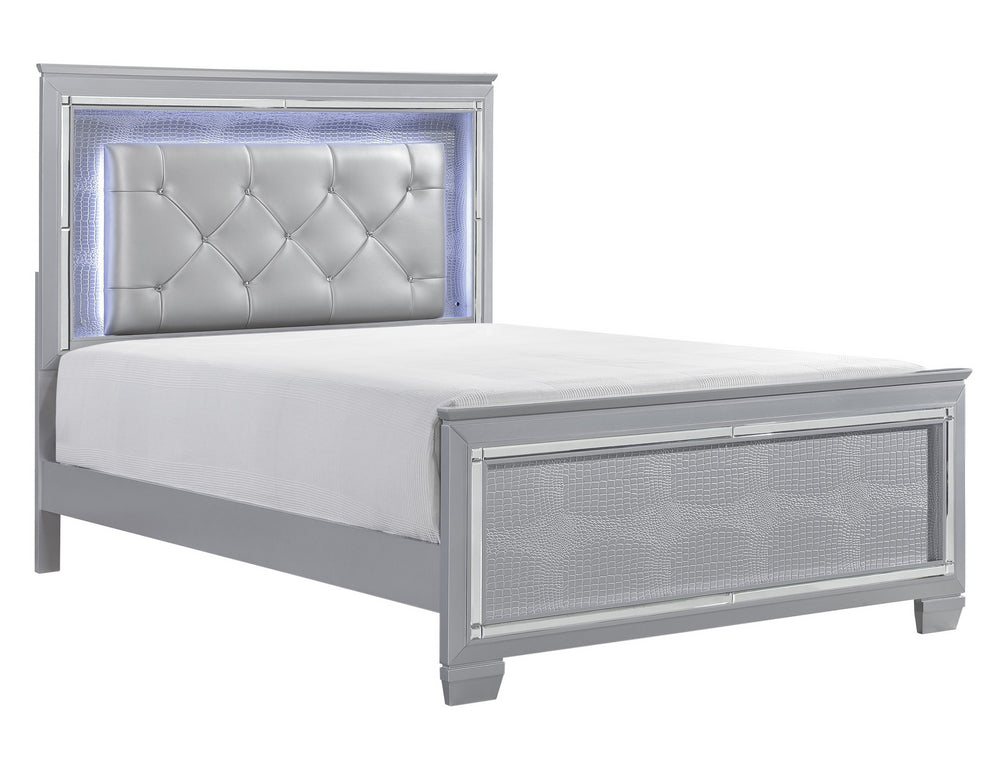 Allura Silver Wood Cal King Bed with LED Lighting