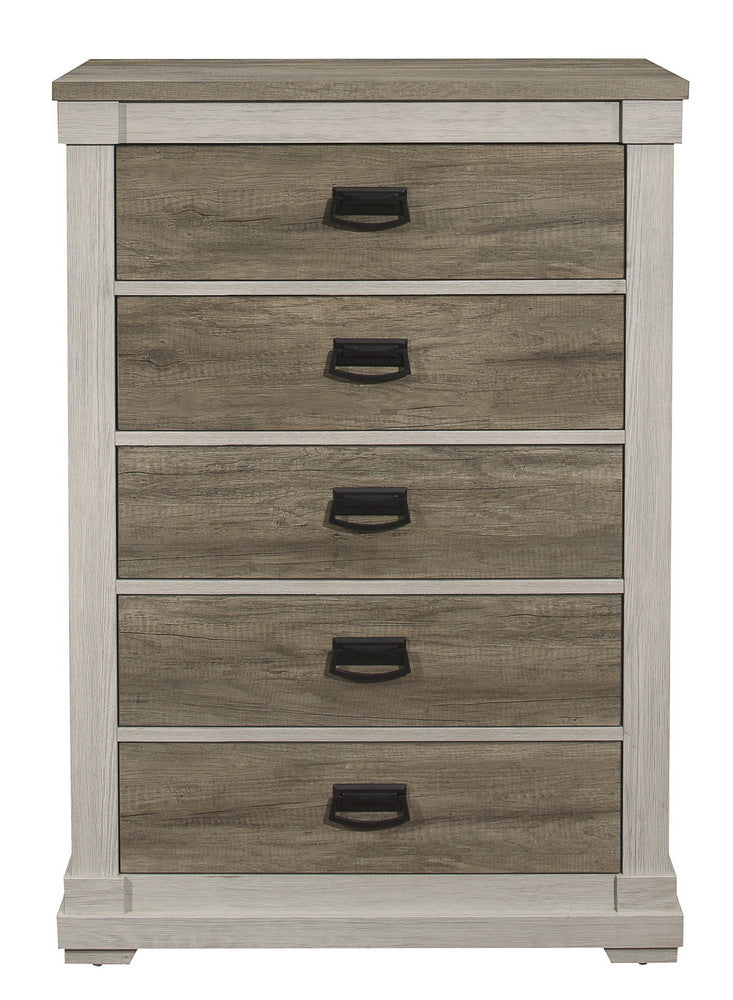 Arcadia White & Weathered Gray Wood 5-Drawer Chest