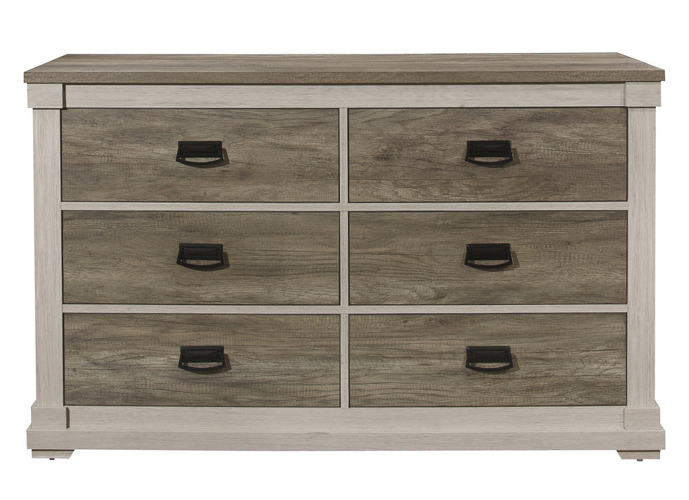 Arcadia White & Weathered Gray Wood 6-Drawer Dresser