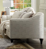 Athalia Shimmering Pearl Fabric Loveseat with 3 Pillows