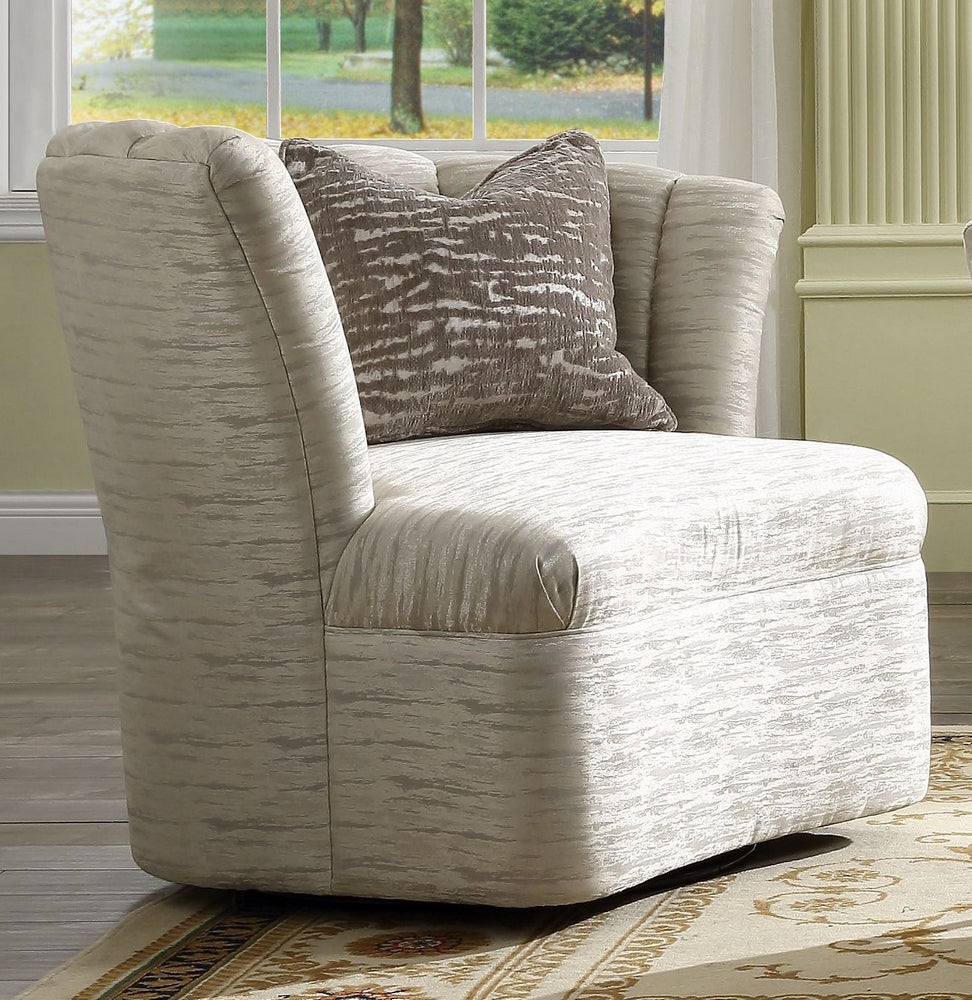 Athalia Shimmering Pearl Fabric Swivel Chair with Pillow