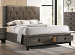 Avantika Rustic Gray Oak Wood King Bed with Storage