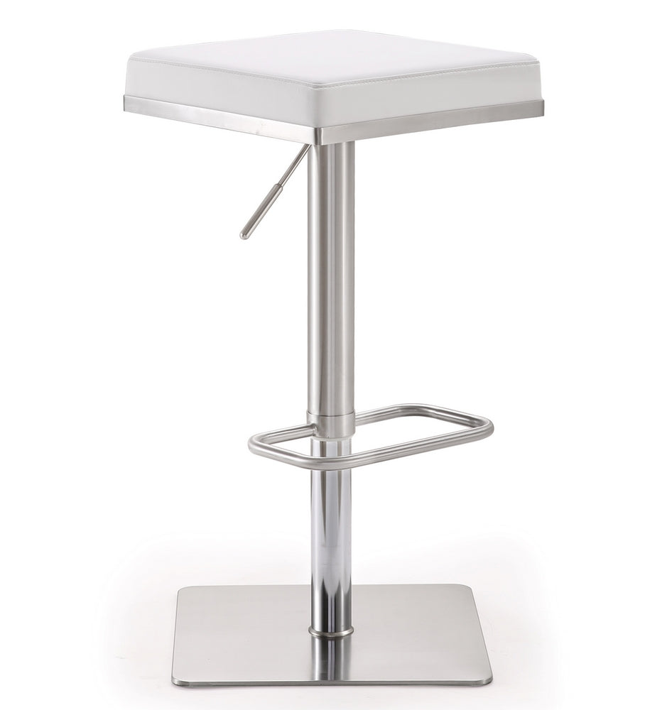 Bari White Vegan Leather/Steel Adjustable Bar Stool