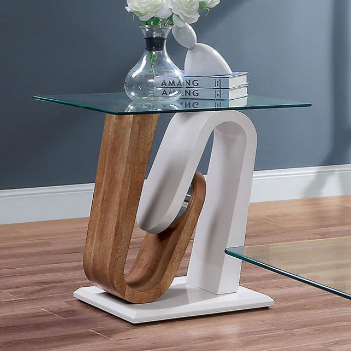 Batam II Clear Glass/Two-Tone Wood End Table