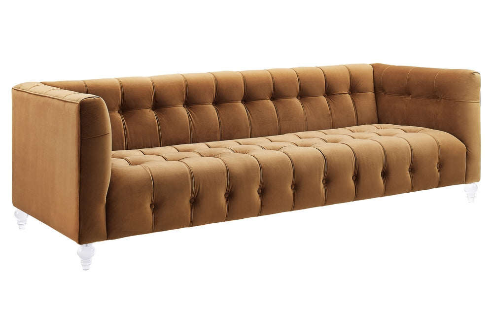 Bea Cognac Velvet Sofa with Acrylic Legs (Oversized)