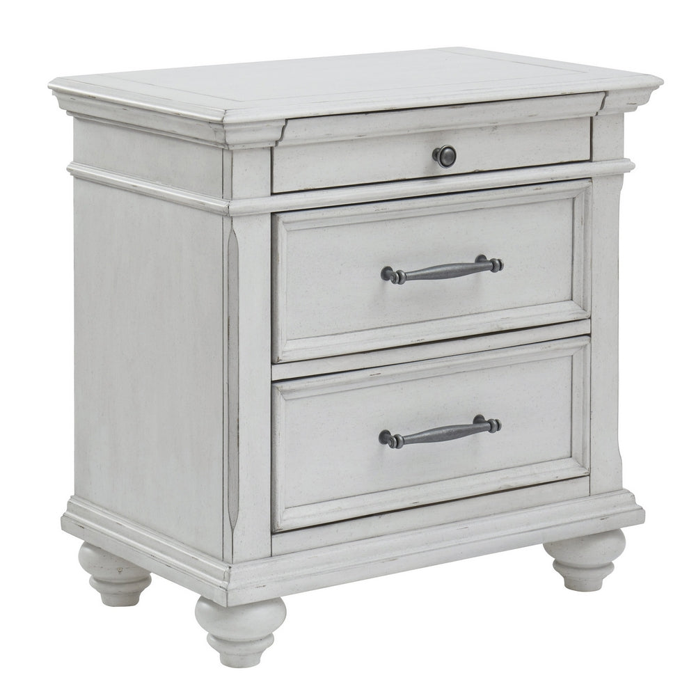 Kanwyn Whitewash Wood 3-Drawer Nightstand