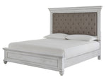 Kanwyn Whitewash Wood/Fabric Cal King Panel Bed