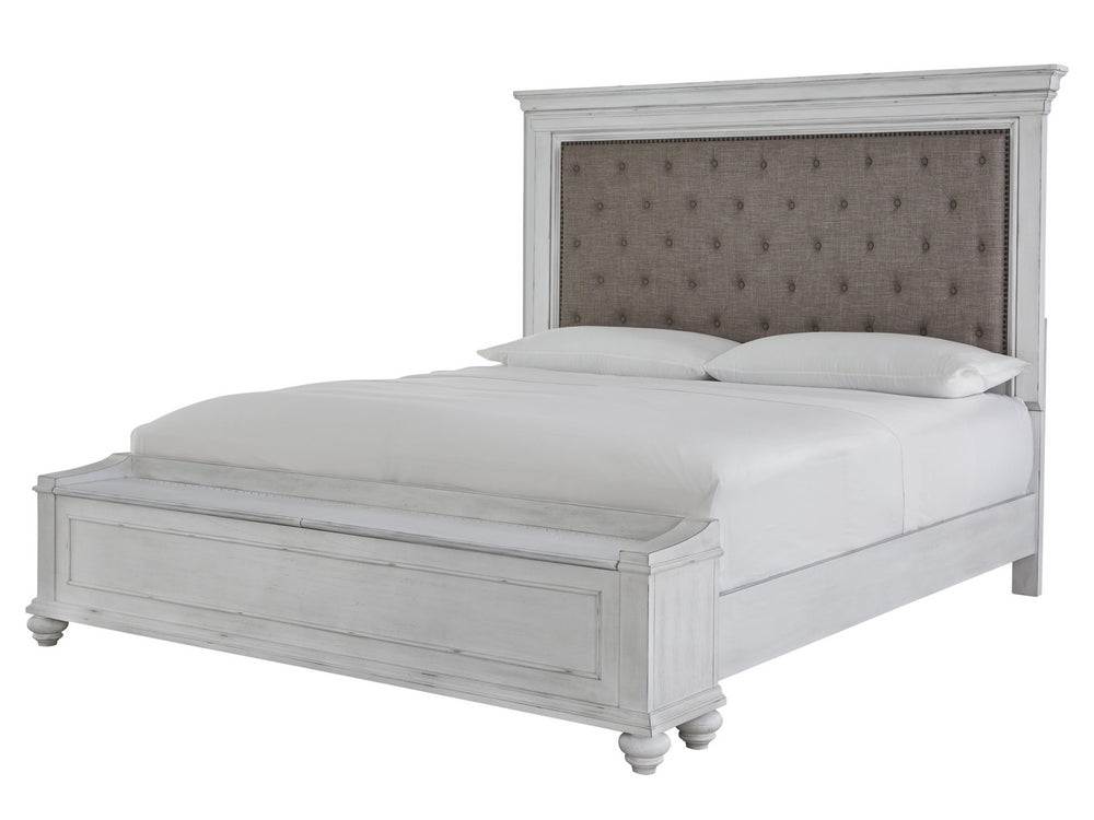 Kanwyn Whitewash Wood/Fabric Cal King Storage Bed